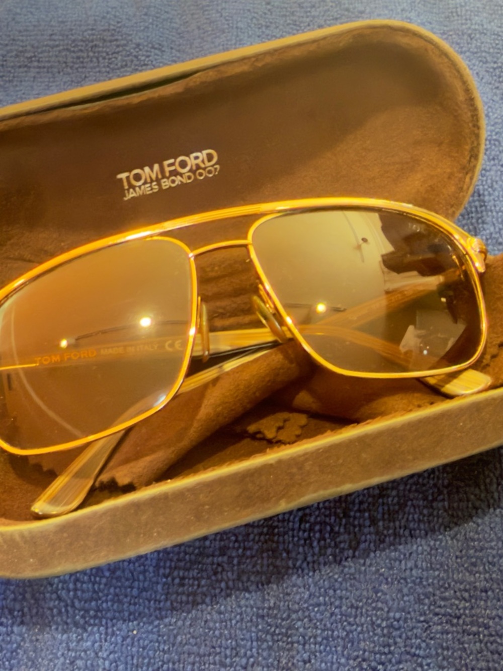 Tom Ford James Bond 007 Translucent Amber Sunglasses Arm with Logo